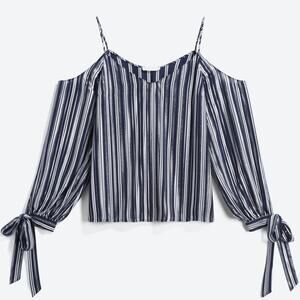 LUSH brand Cersei Cold Shoulder Blouse Navy Blue Silver Stripe - M NEW